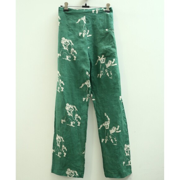 Bode Football Silhouette Pajama Men's Pants Linen Graphic Print XS New 283401 - Picture 6 of 8